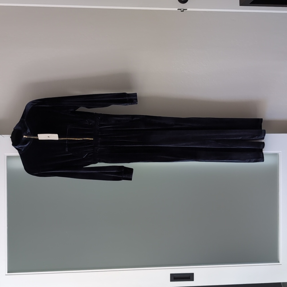 NWT Fabletics Navy Velour Zip-Up Wide Leg Onesie Size S